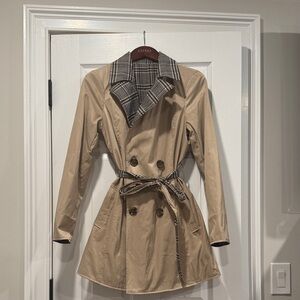 Tan Plaid Lined Women's Trench Coat
